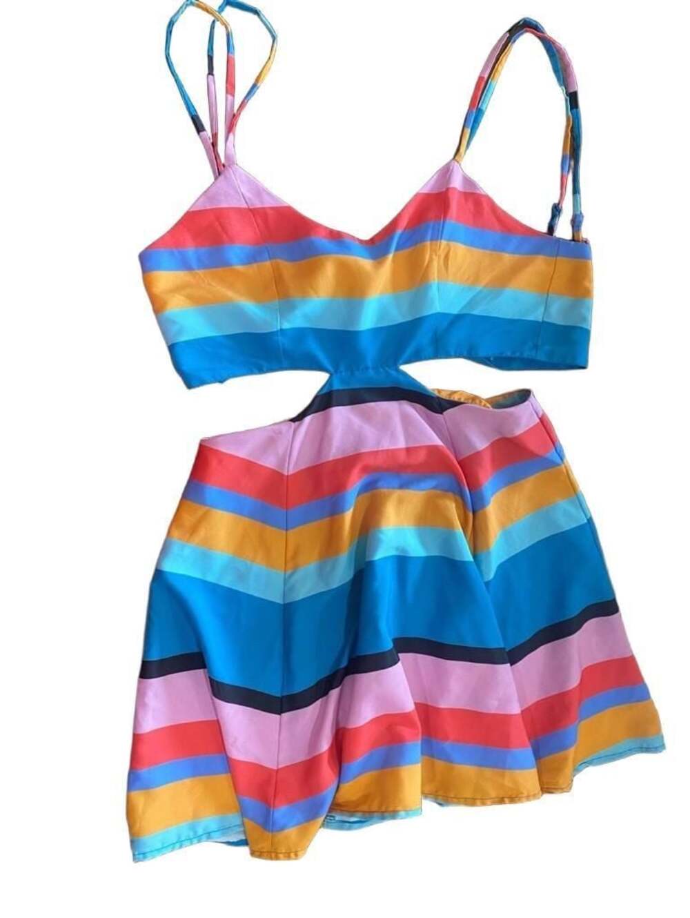 Lovers + Friends Rainbow Striped Cutout Crop Top and Skirt Set XS